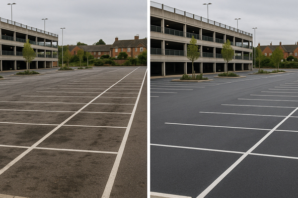 Out-of-hours car park cleaning in Deal with signage and barriers