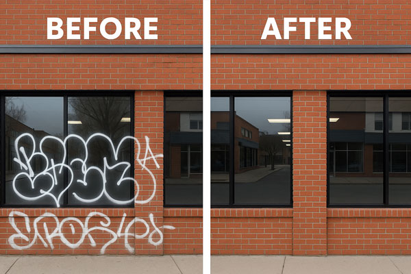 Before and after building cleaning example in Millport