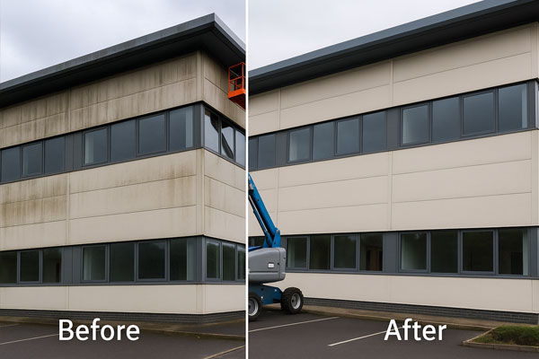 Building cleaning on commercial cladding in Millport