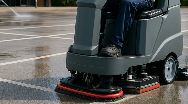 Before and after: oil stain and chewing gum removal on supermarket car park bay lines