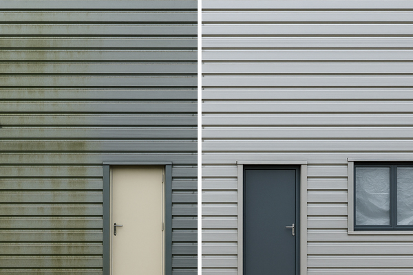 High level cladding cleaning using MEWPs and water fed poles in Oadby