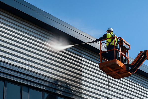 Cladding cleaning team at work in Oadby