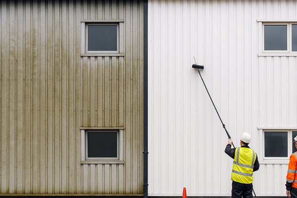 Cladding cleaning team at work in Stanley