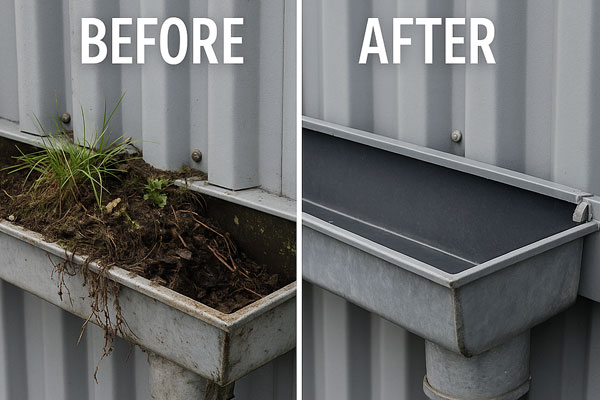 Night shift gutter cleaning in Halesowen using MEWP and barriers