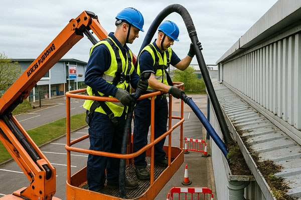 Commercial & industrial gutter cleaning in Llanelli with MEWP access and camera surveys