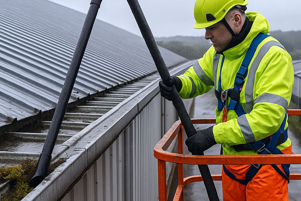 Industrial & commercial gutter cleaning in Belvedere with MEWP access and camera surveys