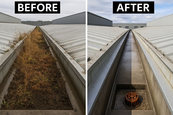 Commercial and industrial gutter cleaning in Halesowen with MEWP access and camera checks