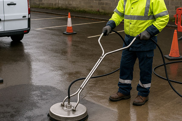Rotary surface cleaner reducing oil stains in a car park