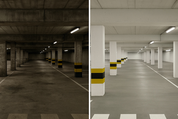 Car park cleaning results in Bristol after degreasing and hot-wash